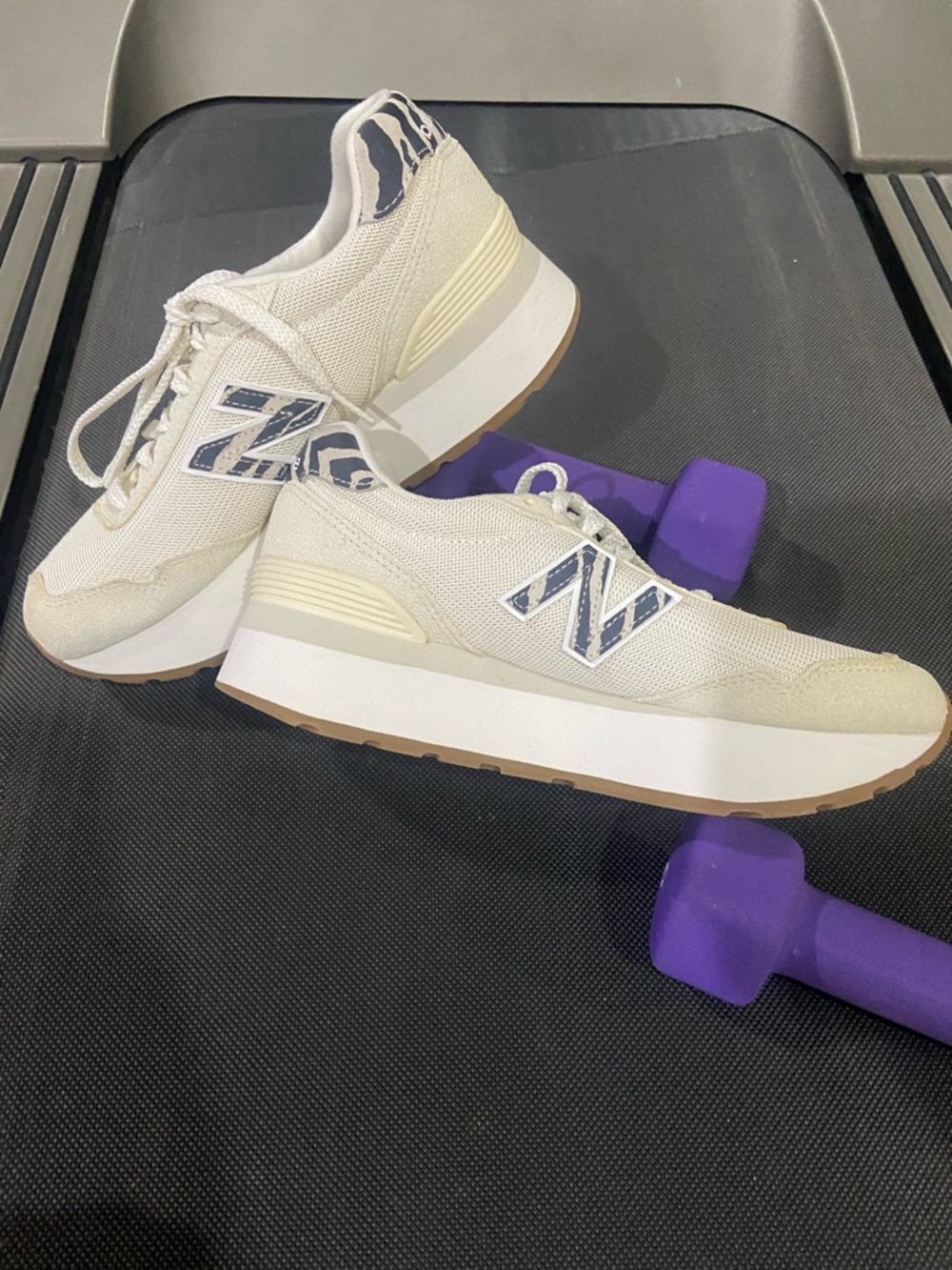 New Balance 515H Women's Cream Mesh Platform Sneakers Zebra Striped Logo 8.5